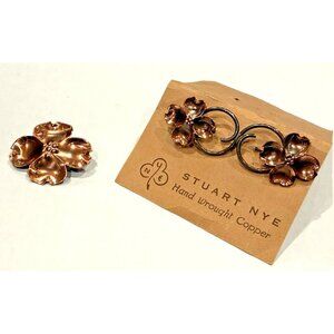 STUART NYE HAND WROUGHT COPPER FLORAL DOGWOOD PIN BROOCHES LOT 2 New
